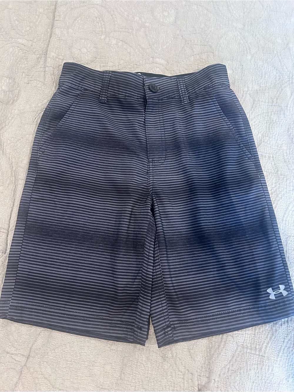 Under Armour Black and Gray Striped Athletic Shorts